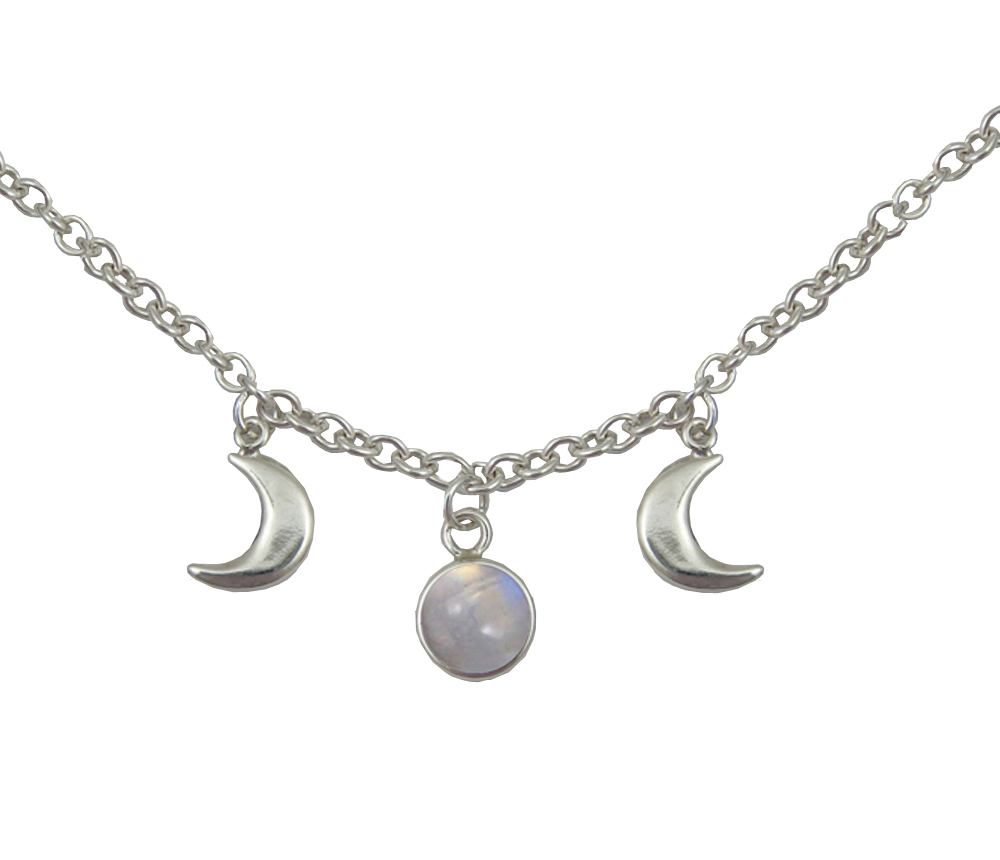 Sterling Silver Moon Phases Necklace With Rainbow Moonstone